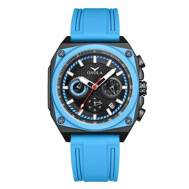 Where Style Meets Function | Men’s Chronograph Watch | Waterproof Watch with Rubber Strap(Blue)