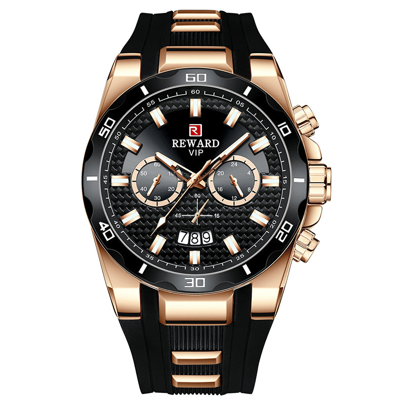 Reward VIP Signature Series Men’s Watch – Premium Black Dial & Rose Gold Case With Box