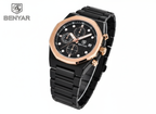 Wear Power. Wear BENYAR | Luxury Chronograph Watch for Men – Rose Gold Bezel & Black Stainless Steel Strap with Box