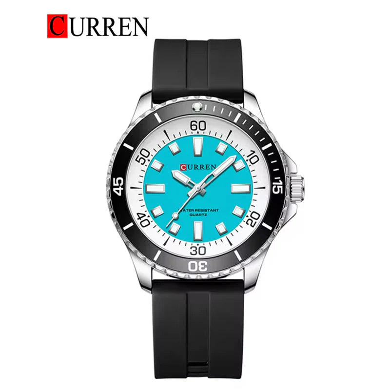 Men’s Sport Quartz Watch – Luminous Dial, Waterproof, Black Silicone Strap
